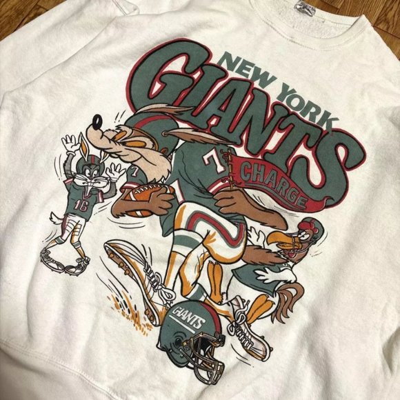 90s Looney Tunes NFL New York Giants Football Team White Sweatshirt - Picture 1 of 2